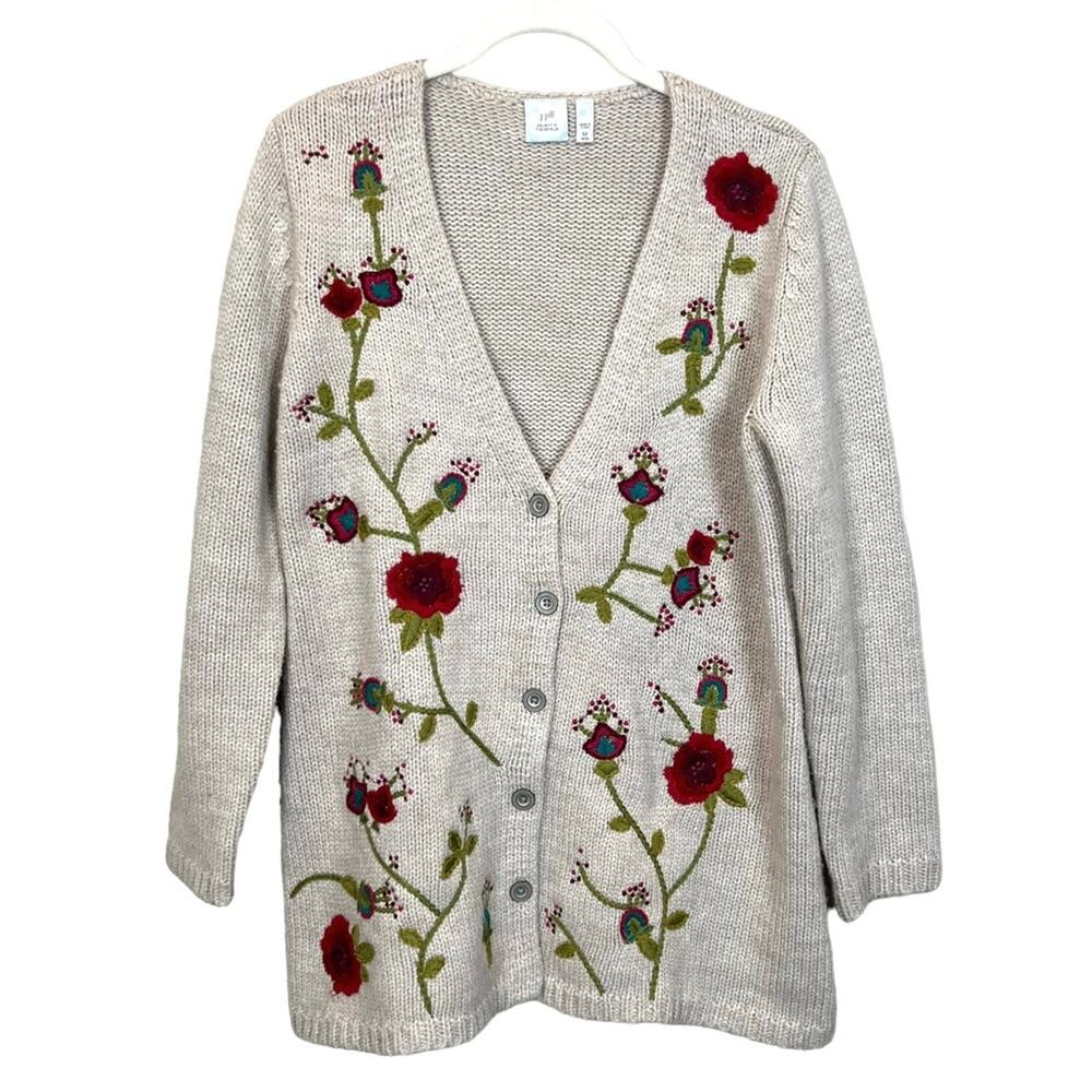 J Jill Floral Embroidered Cardigan Women's M Petite